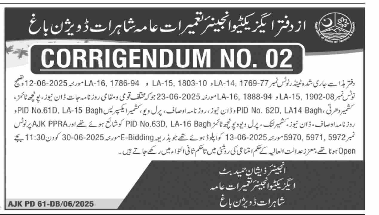 Highways Division Sindh Tender Notice-1